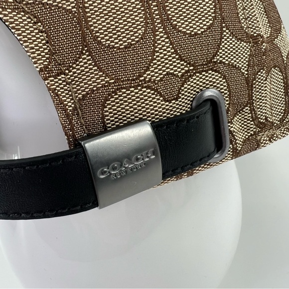 COACH Signature Flat Brim Hat Khaki Leather Cotton Black NWOT - Picture 6 of 10